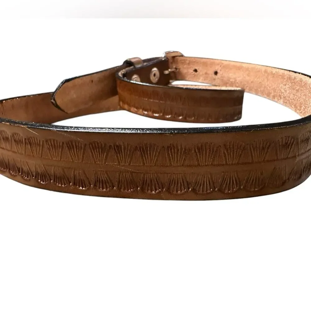 Silver Dollar City Size 40 Brown Leather Hand Tooled Belt with Silver Buckle